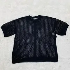 ローリーズファーム　ブラック　メッシュ編み　半袖ニット　【F】　サマーニット