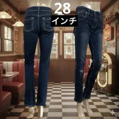 サムシング エドウィン ストレッチ デニム 28×32 濃紺 スリム Y2K