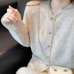 【新品】ビジュー リボン カーディガン ニット