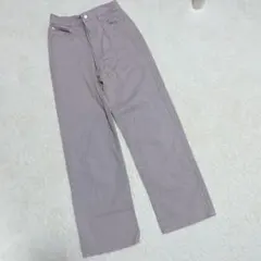 【即購入OK】【L】ピンクベージュ デニムストレートパンツ ハイウエストデニム