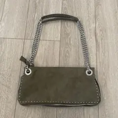 ZARA スタッズ チェーン ショルダーバッグ カーキのサムネイル
