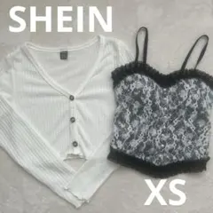 【SHEIN】ホワイトリブカーディガンとレースキャミソールセット