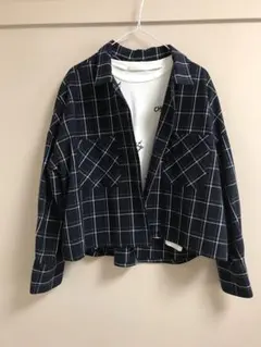 ネイビーとホワイトのチェック柄 クロップドジャケット　ヘザー　heatherのサムネイル