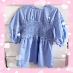 レディース トップス ブラウス フリル ストライプ ブルー 通勤服 清楚