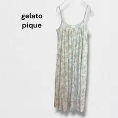 ジェラートピケ キャミワンピース ロング丈 ルームウェア ノースリーブ 花柄 F