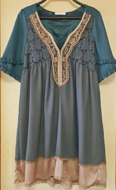 axes femme グリーン 花柄 半袖ワンピース 緑