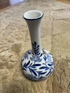 寿づか焼 青い花柄 陶器花瓶