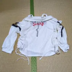 オフショル骨ロゴリブニットソートップス