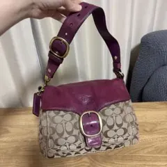 상태좋음 コーチ ショルダーバッグ ソーホー キャンバス レザー シグネチャー