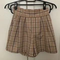 ベージュ系チェック F ハイウエストキュロット レトロ レディース パンツ