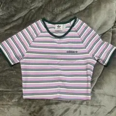 adidas ストライプラグランTシャツ Mサイズ