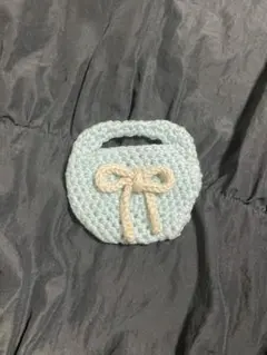 ミニリボンバック　ミニポーチ　小物入れ　水色　y2k 編み物　ハンドメイド