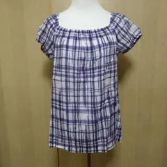 【ユニクロ】カットソー 白×紫 Ｍ ２way オフショルダー