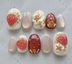【20】ぷっくりいちごネイル/ショートオーバル