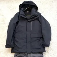 ユニクロ S ハイブリッドダウンパーカー 黒 防風 撥水 フード付き メンズ