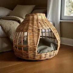 丈夫な皮付き籐 猫ちぐら キャットハウスバスケット - メルカリ