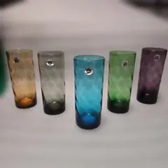 佐々木硝子　極薄カラーグラス 5色セット 昭和レトロ タンブラー
