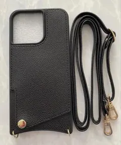 iPhone13ProMax レザーソフトケース&ストラップセット ブラック　黒