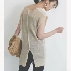 【Re:EDIT/リエディ】透かし編みバックスリットフレンチスリーブニットLのサムネイル
