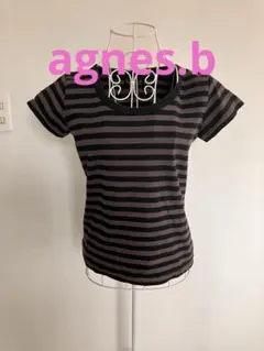 アニエスベー　黒とグレーのストライプ半袖Tシャツ