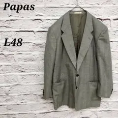 パパス✩L48 グレンチェックテーラードジャケット ウール100% 裏地キュプラ