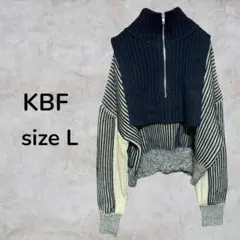 KBF ニット　ジップアップ　ハーフZIP　ハイネック　重ね着風　スタイリッシュ