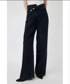 MOUSSY マウジー クロスウエストワイドストレートデニム　ブラック