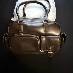 ダークブラウン ハンドバッグ ジッパー付き