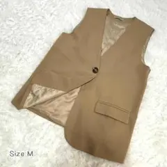 【在庫一掃】ベスト ジレ ベージュ Vネック 羽織り シンプル レディース M