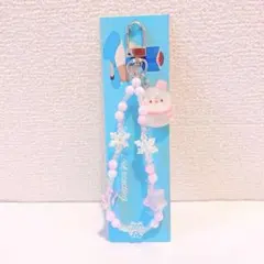 雪だるまチャーム付きストラップ ピンク