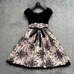 L'EST ROSE レストローズ ベロア切替 フロッキー 花柄 ワンピース