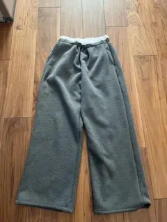 美品　裏起毛　グレー ワイドパンツ サイドポケット付き