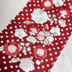 ❤️新品 希少限定❤️半衿★赤×白水玉×刺繍★普段着物★振袖 卒業式 袴★大正ロマン