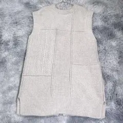 Kastane【F】ロングニットベスト　ベージュ　秋冬　厚手　レディース