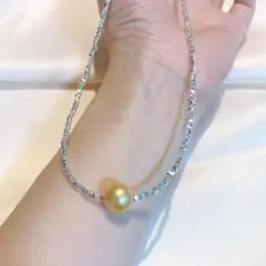 天然真珠　パールネックレス 純銀s925 両側au750 ハンドメイド