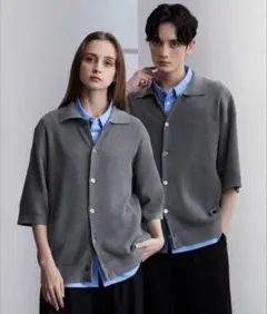 美品】クレイルCLEL 畦編み半袖ニットシャツカーディガンMサイズ