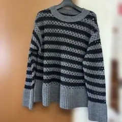 クールカレアン　Femicite透かし編みグレー黒ストライプニットセーター
