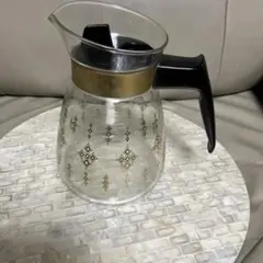 レトロ ガラス ティーポット ゴールド模様　ハリオ