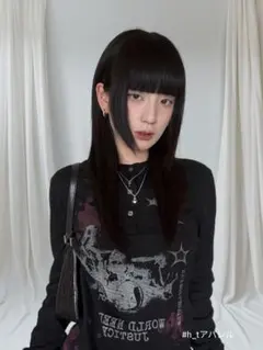 Y2K サブカル 黒 ロンT グラフィック トップス 平成ギャル グランジ