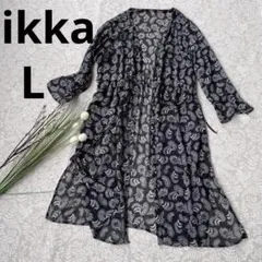 イッカ【ikka 】チュニック ワンピース プルオーバー ペーズリー柄 白黒 L