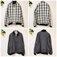 2.3F208 ジャンパー ナイロンジャケット リバーシブル チェック柄 リブ
