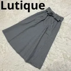 新品タグ付き ロングスカート フレア ギンガムチェック リボン ウエストゴム L