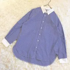 haco! que made me ストライプ 長袖シャツ　L クレリック　白青
