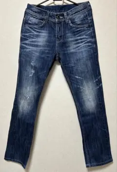 ダークブルー スキニーデニム ジッパーポケット付き