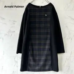 【Arnold Palmer】ウール混 チェック柄　ひざ丈ワンピース　ロゴ付きM