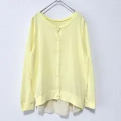 ELLE エル ドッキング カーディガン 裾シフォン イエロー 黄 40
