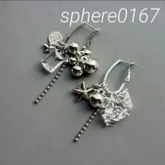 シルバービジューアシンメトリーピアス　ハンドメイドピアス