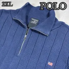 ポロジーンズ ラルフローレン ハーフジップ ニット 2XL 紺 太リブ コットン