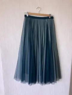 グラデーション緑シフォン プリーツスカート