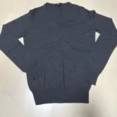UNIQLO ユニクロ ウールVネック薄手セーター Mダークグレー